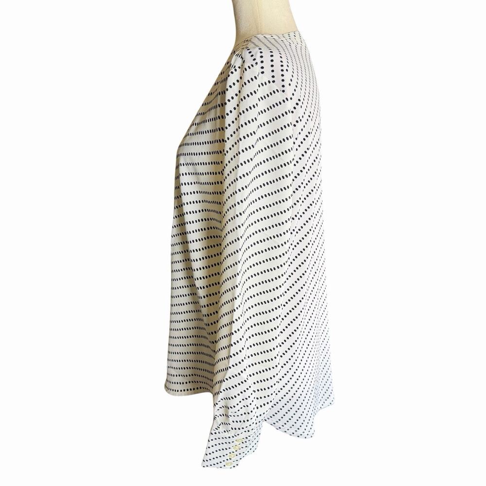 Ann Taylor V Neck Blouse Women's Polkadot Black White L/S L Career Business - Picture 2 of 10